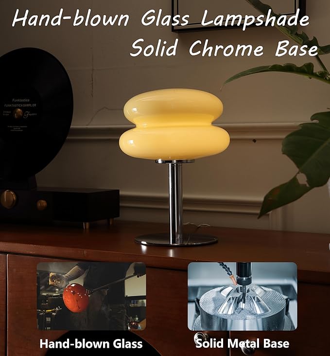 Glivpny Mushroom Lamp Table Lamp for Night Stands,Mid Century Modern Desk Lamps for Bedroom, Vintage Dimmable Bedside Small Lamps, Cute Cool Home Room Aesthetic Decor for Living Room(Cream)