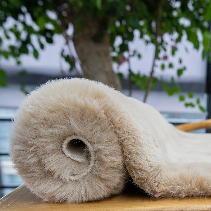 ORINOVA Light Brown Beige Fluffy Faux Rabbit Shag Fur Rugs for Bedroom Small Fuzzy Washable Runners Rugs for Living Room 2x6 Rug Runner Nursery