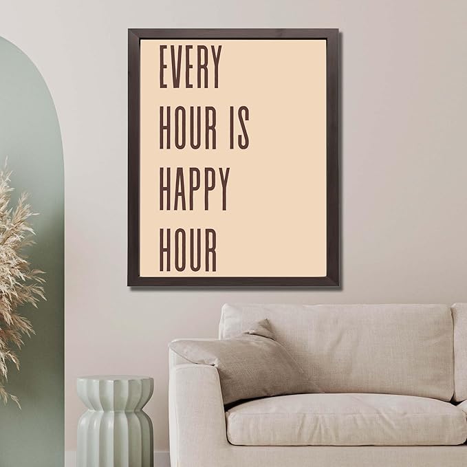 InkFlow Posters Every Hour Happy Hour Poster - Minimal Typography Quote Design - Neutral Beige Modern Print - Kitchen Bar Wall Decor - Contemporary Home Artwork - 24x32 Unframed Canvas Print