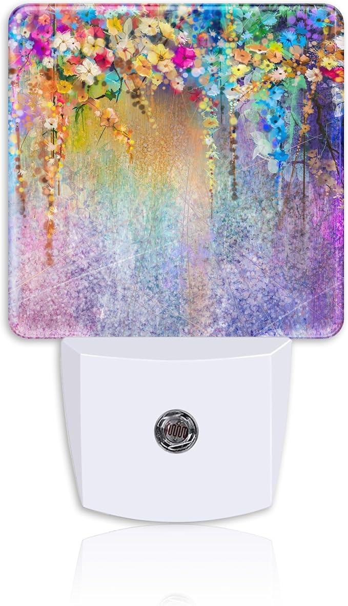 Abstract Ivy Floret Night Light Plug into Wall with Dusk to Dawn Sensor Blue Purple Flower Energy Efficient LED Nightlight for Women Girls Boys Room Decor,Hallway,Kitchen,Bathroom,Nursery,Stairs