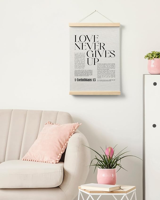 FGFK Christian 1 Corinthians 13 Wall Art Poster Hanger Frame, Bible Verses Wall decor, Black and White Religious Scripture Canvas Prints Framed Wall Decor for Home Office Church, 12x16 Inch