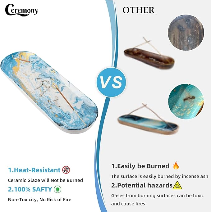 CEREMONY Palo Santo Holder -Mini Ceramic Incense Holder for Palo Santo and Sticks - White Sage Holder for Meditation Decor (Incense Tray-Gilded)