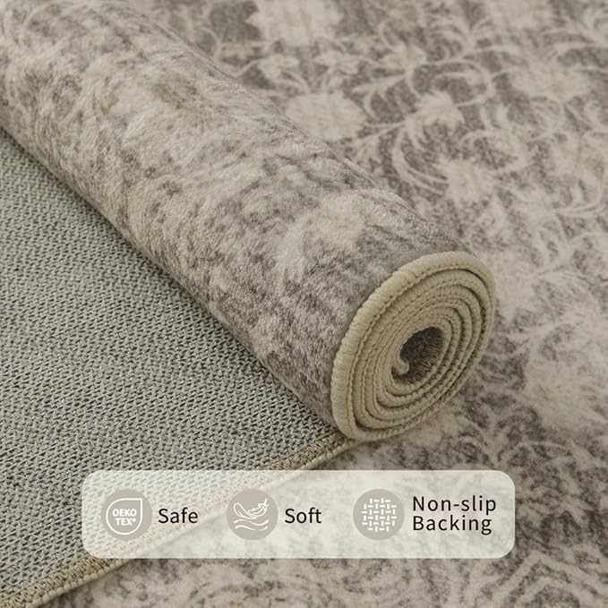 9x12 Washable Area Rug for Living Room, Extra Large Neutral Vintage Boho Rugs for Dining Room, Kids Room, Farmhouse, Durable Low Pile Non Slip Carpet for High Traffic Areas, Apricot