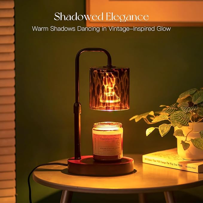 Candeldo Tortoise Shell Home Decor: Black Candle Warmer Lamp with Timer Vintage Leopard Lamp with 2 Bulbs Height Adjustable Candle Warmer Dimmable Mothers Day Women Gift