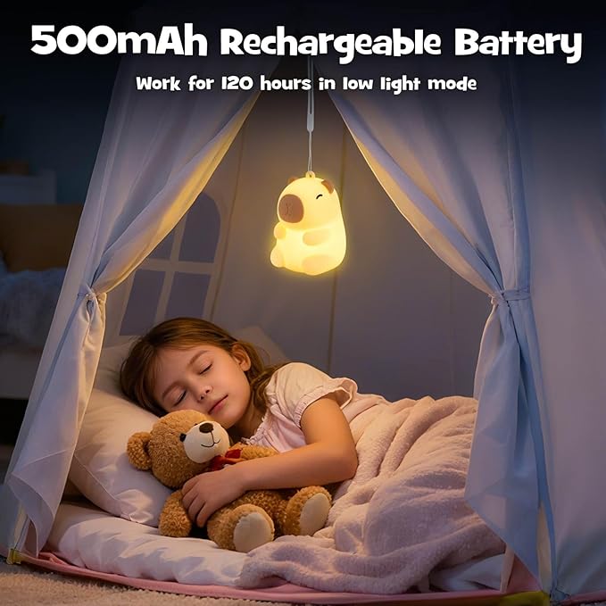 Squishy Christmas Capybara Night Light with RGB Modes Dimmable Nursery Breastfeeding Nightlight Hangable Cute Novelty Animal Lamp Rechargeable Silicone Touch Bedside Lamp for Bedroom Dorm Decor