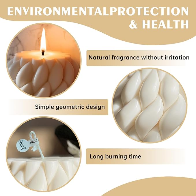 Knot Ball Candle Beautiful Handmade Pillar Scented Soy Wax,Elegant Pillar Bubble Candle,Aesthetic Home Decor, Housewarming Gift, Shelf Accent(White)