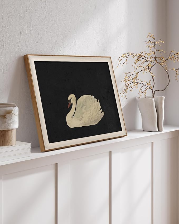 VIYYIEA Framed Wall Art for Living Room, Swan Art Canvas Prints, Vintage Home Decor, Animals Painting Picture, Bathroom Wall Decor Gifts for Friends or Family - 16L x 12W