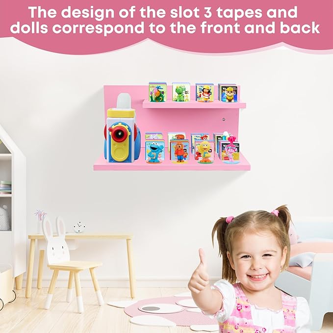 PHOENANCEE Floating Shelves for Little Tikes Story Dream Machine,Wall Shelf for Little Tikes Projector Books Audio Play Character Storage Tray Organizer for Toddlers and Kids Girls Boys,Pine(Pink)