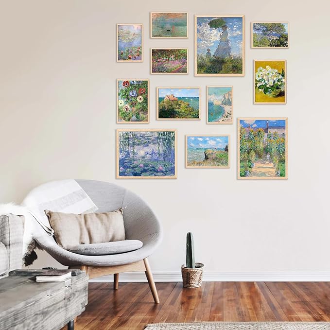 KBKBART Claude Monet Eclectic Wall Art, Monet Prints for Wall Decor, Eclectic Home Decor Canvas Impressionist Painting, Monet Water Lilies Exhibition Poster for Room Aesthetic, Classic Monet Gallery Art Prints Maximalist Decor - UNFRAMED