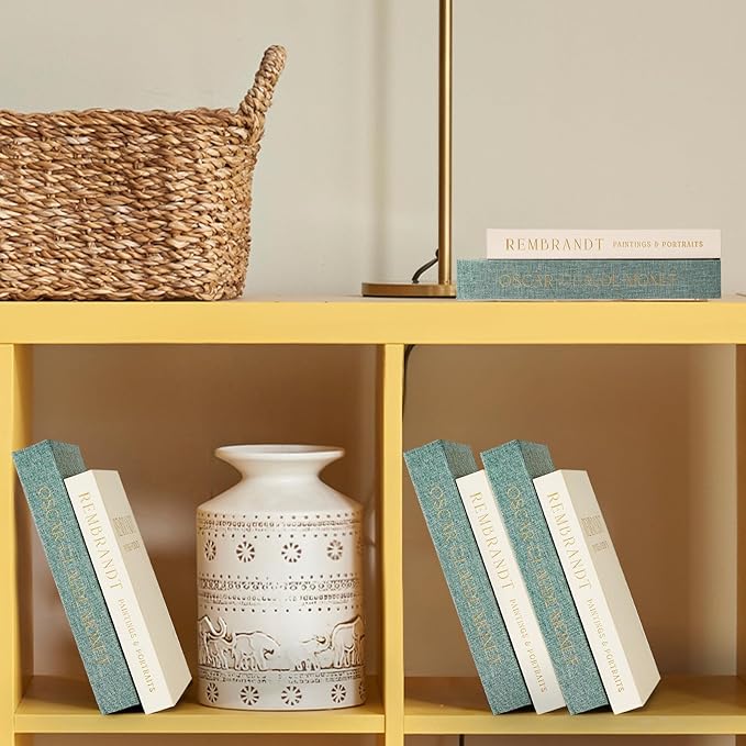 Decorative Books Set of 2, Beautiful Linen Book Boxes Decor Coffee Table Bookshelf or Mantle, Aesthetic Fake Books for Modern Home Decoration, Keepsake Photo Storage Box