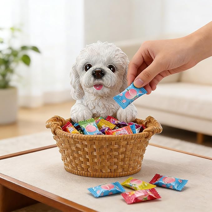 Dog Resin Storage Basket, Desktop Organizer for Remote & Keys, Cute Home Decor Tray, Ideal present for Pet Lovers.(White Bichon Frise)