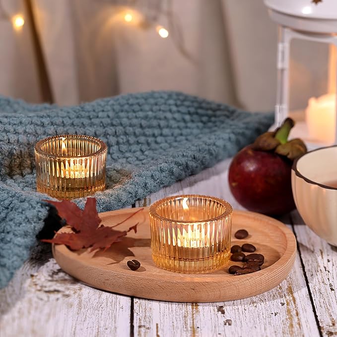 HAVITI 24 Pack Tealight Gold Candle Holders, Votive Tea Light Candle Holder Glass for Gold Centerpieces Fall Wedding Table Decor, Party Supplies, Home Decor