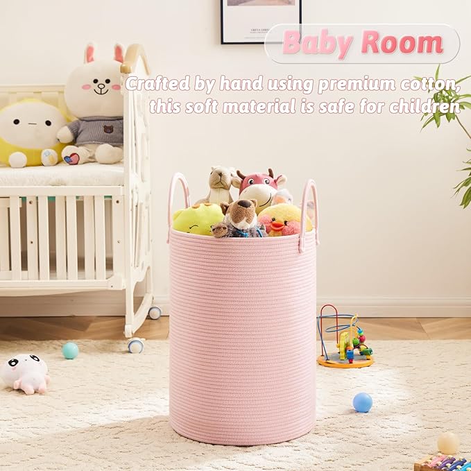 Artfeel Laundry Basket,Woven Cotton Rope Laundry Hamper,60L for Decorative Storage of Dirty Clothes,Toys and Blankets in Bathroom,Baby Room and Living Room
