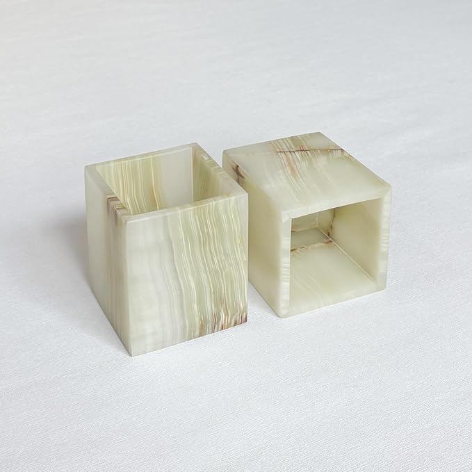 Natural Marble Stone Square Storage Container Empty Vessel Holder Cup for Candle/Pens/Sundries items (Green Onyx)
