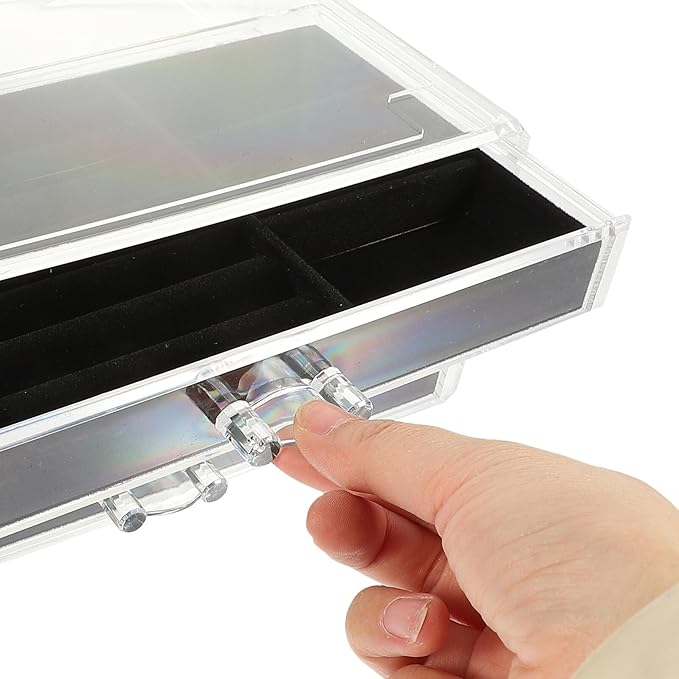 Acrylic Multi-layer Jewelry Storage Box with Black Makeup Organizer for Earrings Necklaces Rings Brooches Sturdy Compartment Display Case for Women Desktop Decor
