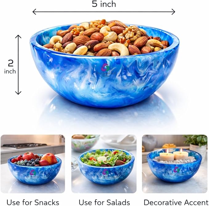 Elegant Handcrafted Resin Bowl – Glossy Amber Finish Decorative & Functional Use | Resin Decorative Bowl Centerpiece Table Decorations, Fruit Basket for Coffee Table Décor, Kitchen Décor (Blue)