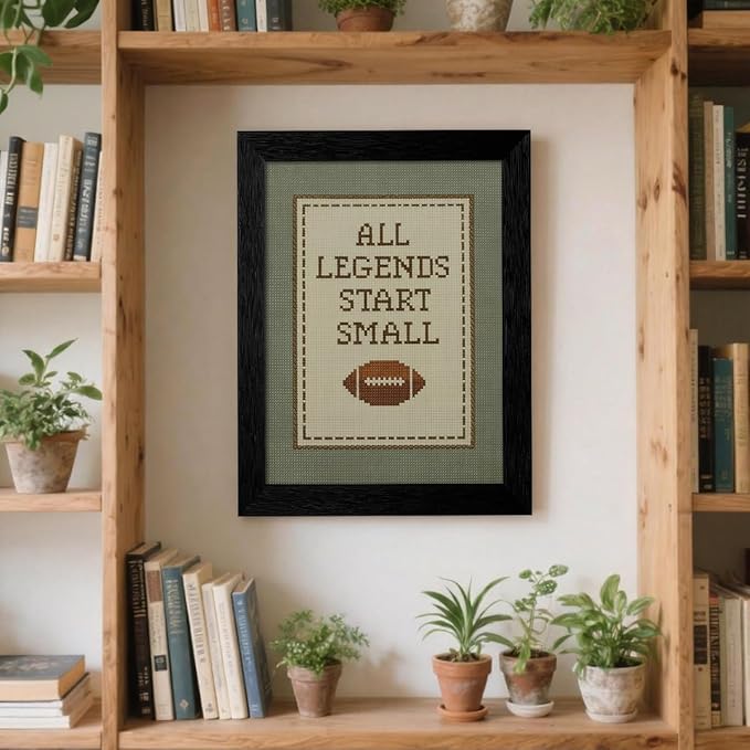 Positive Affirmations Wall Art 08x10 inch Black Framed Boys Sports Football Canvas Poster All Legends Start Small Motivational Quote Prints for Nursery Room Wall Decor