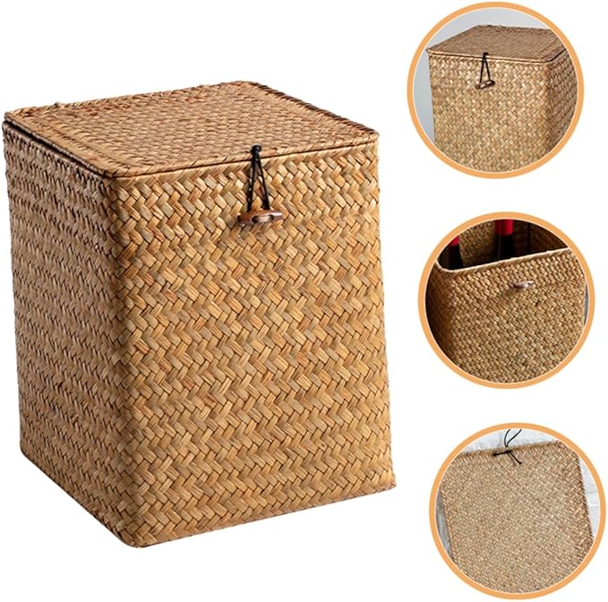 PRETYZOOM Sea Grass Storage Box Multi Functional Makeup Organizer for Desktop Chic Sundries Holder Decorative and Practical Home Storage