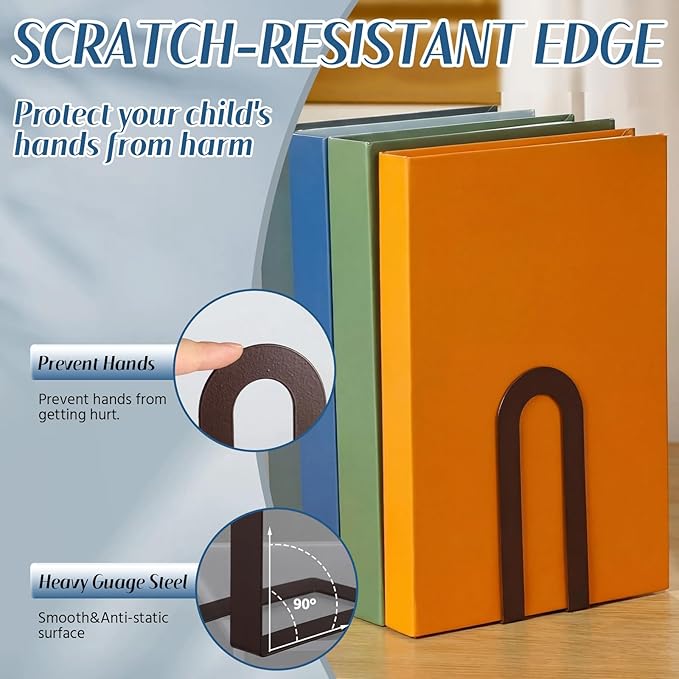 Chunful 6 Pcs Bronze Book Ends for Shelves Modern Metal Decorative Small Bookends Book Shelf Organizer Minimalist Design Stopper to Hold Books for Home Office (5.5 * 3.75 * 2.25inch)