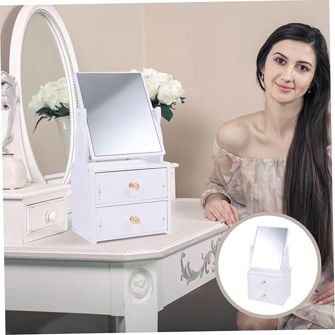 Stackable Makeup Organizer Storage Box Countertop Makeup Mirror for Women Table Mirror