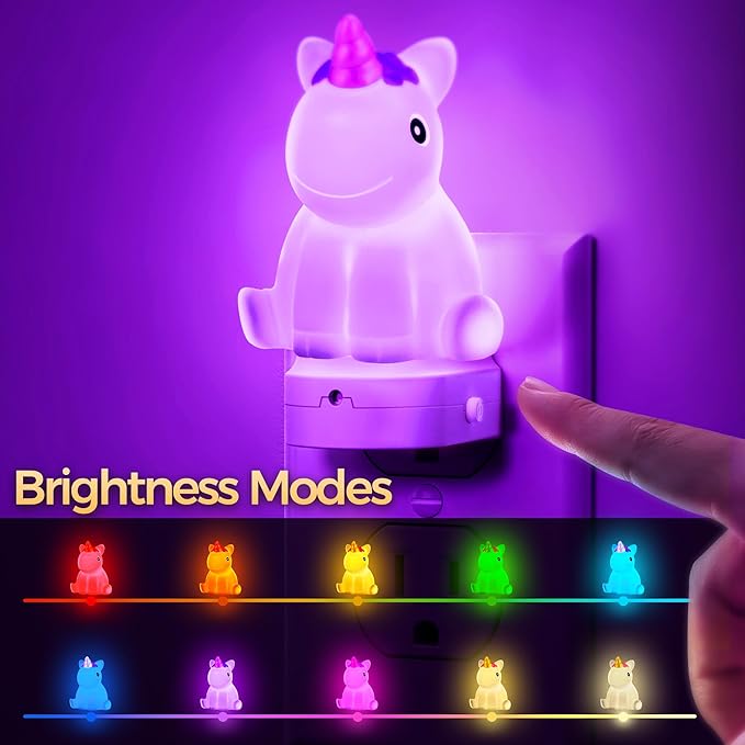 DORESshop LED Night Light for Kids, 3D Cute Unicorn Night Lights Plug into Wall with Dusk to Dawn Sensor, RGB+Soft White 3000K Plug in Night Light for Kids Girl Birthday Gift Room Decor