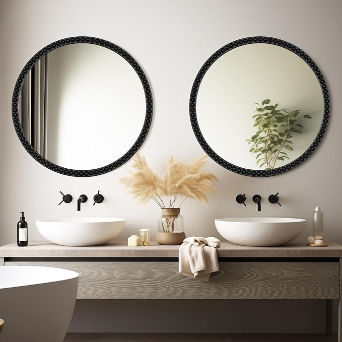 WallBeyond Round Mirrors for Wall Decor, 30'' Wall Mirror Decorative with Beaded Framed for Home Decoration Entryway Living Room Bedroom, Black