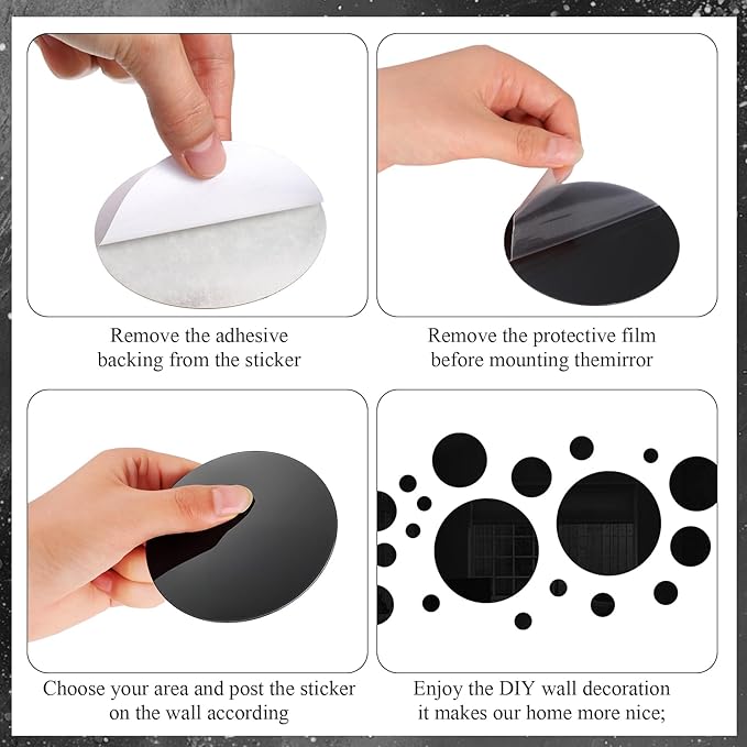 Shappy 32 Pcs Acrylic Mirror Wall Stickers Removable Round Wall Decal Circle Mirror Tiles for Home Bathroom Living Room Bedroom TV Background Decor (Black, Small Size)