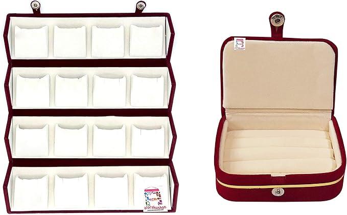 atorakushon Cream Velvet Folding jewellery Vanity Box Make-Up pouch Multipurpose 16 pair Earrings With Free Ring Box Organizer