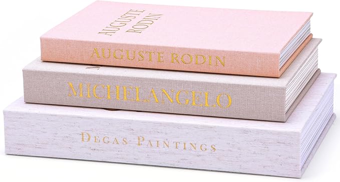 XKDOUS Set of 3 Linen Decorative Books with Gold Foil Cover Faux Book Storage Box for Coffee Table, Bathroom Shelf & Home Decor