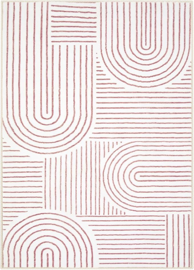 Lahome Abstract 6x9 Area Rugs, Soft Washable Rugs for Living Room Ultra-Thin Non Slip Dining Room Rug, Pink Rug Throw Large Carpet for Bedroom Office Darrell (6'x9',Pink/White)
