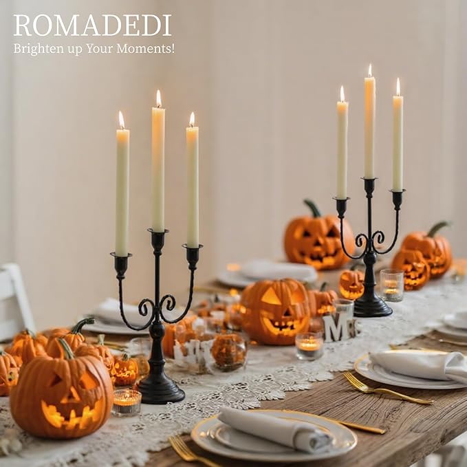 Romadedi Candelabra Black Candle Holders: 3 Arm Halloween Candlestick Holder 11.8" Gothic Home Decor for Party Table Centrepiece Mantel Christmas, Set of 2