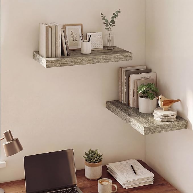 Dreamland 20 Inches Floating Shelves for Wall, 9.3" Deep Long Floating Shelves Set of 2, Large Display & Storage Shelf, Wall Shelf for Bathroom Bedroom Living Room Kitchen Office, Grey