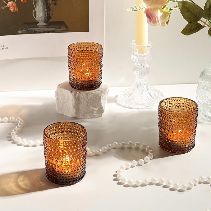 72pcs Amber Votive Candle Holders, 2x2.5in Vintage Glass Small Tea Light Candles Holders for Home Decor, Tealight Candle Holder Decor for Wedding Centerpieces Baby Shower