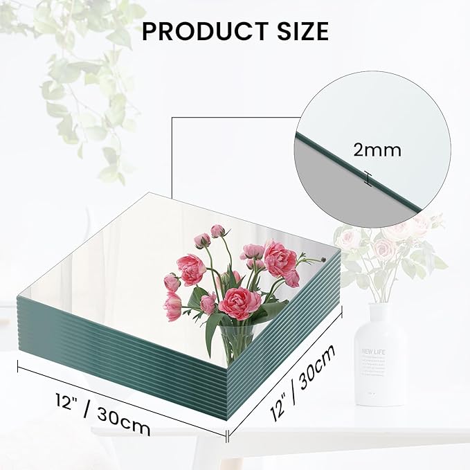 Square Mirrors Centerpieces, 12Pcs 12" Square Glass Mirror Centerpieces for Tables, Mirrors Table Centerpieces for Wedding Decorations, Parties, Baby Shower,Mirror Candle Trays