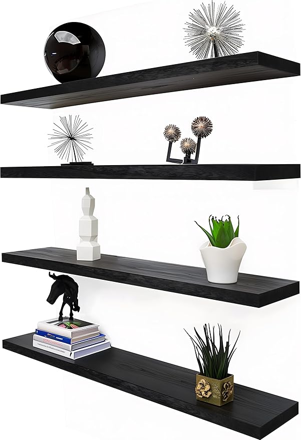 GXYAWPJ 36 Inch Floating Shelves for Wall Rustic Black Wood Wall Shelves for Bedroom Set of 4