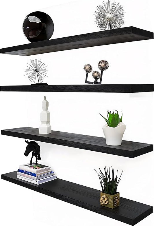 GXYAWPJ 36 Inch Floating Shelves for Wall Rustic Black Wood Wall Shelves for Bedroom Set of 4