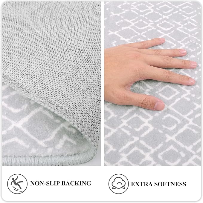 Lahome Moroccan Runners for Hallways 2x6 Washable Non-Slip Carpet Runner Throw Ultra-Thin Kitchen Bedroom Rugs Grey Distressed Print Rug Entrance Bathroom Laundry Room Living Grey/White 2' x 6' Hana