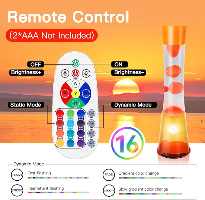 Sunset Liquid Motion Lamp, 15.5-inch Color Changing LED Lamp, Smart Timer Remote Controlled Mood Lighting, Sleep-Enhancing Atmosphere Night Light Christmas Gifts