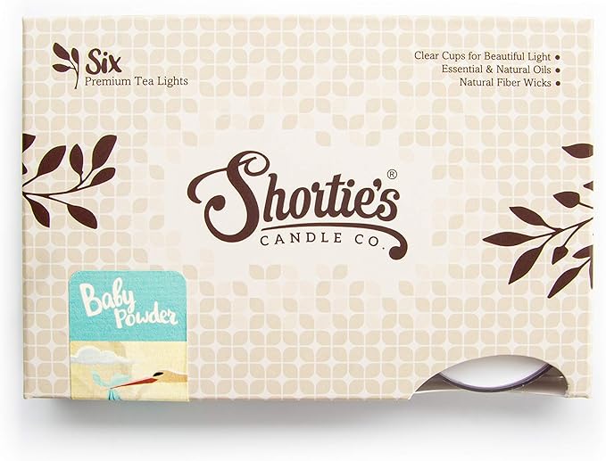 Shortie's Candle Company Baby Powder Premium Tealight Candles - Highly Scented with Essential & Natural Oils - 6 White Tea Lights - Beautiful Candlelight - Made in the USA - Fresh & Clean Collection