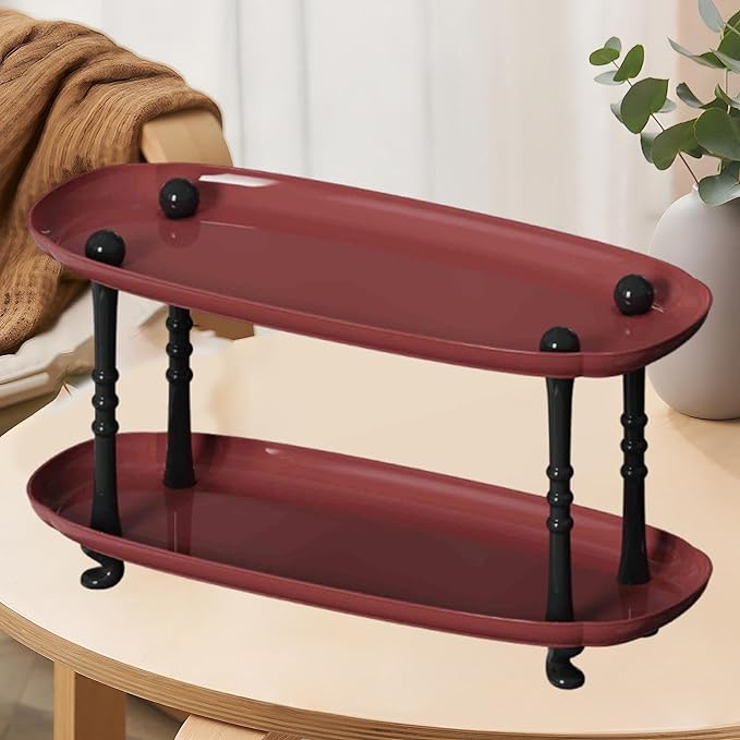 Desktop Organizer Countertop Storage Rack Vanity Tray Makeup Organizer for Countertop Red(Red)
