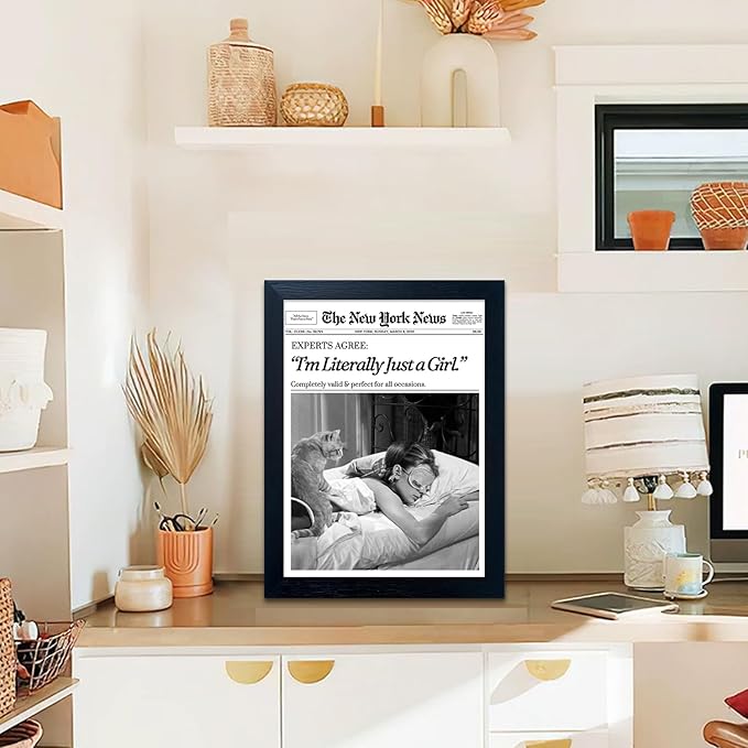 Vintage Black And White Wall Art Newspaper Posters Trendy Wall Art Framed I'm Literally Just a Girl Poster Print Trends New York Wall Decor for Bedroom Fashion Aesthetic Canvas Picture