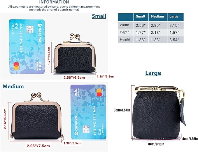 Genuine Leather Mini Jewelry Box for Women, Square Coin Purse with Kiss Lock, Jewelry Organizer Travel Case (Small, Blue)
