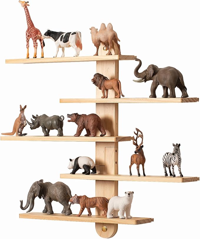 Wooden Floating Shelves for Wall, Small Wood Display Shelves Rack for Collectibles-Figures, Mini Decor, Toy, Toniebox - 16 inches Sliding Trinket Shelf with 2 Types of Installation