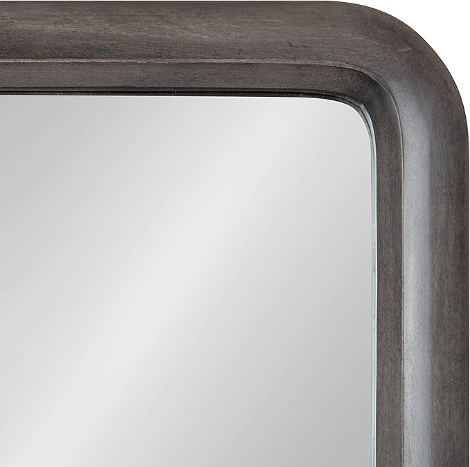 Kate and Laurel Pao Modern Rounded Rectangular Wall Mirror; 17 x 32; Gray; Decorative Industrial Tall Wood Mirror with Radius Corners for Vertical or Horizontal Display