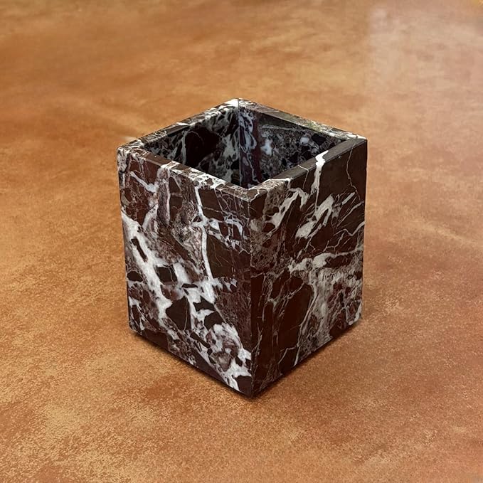 Natural Marble Stone Square Storage Container Empty Vessel Holder Cup for Candle/Pens/Sundries items (Rosa Levanto)