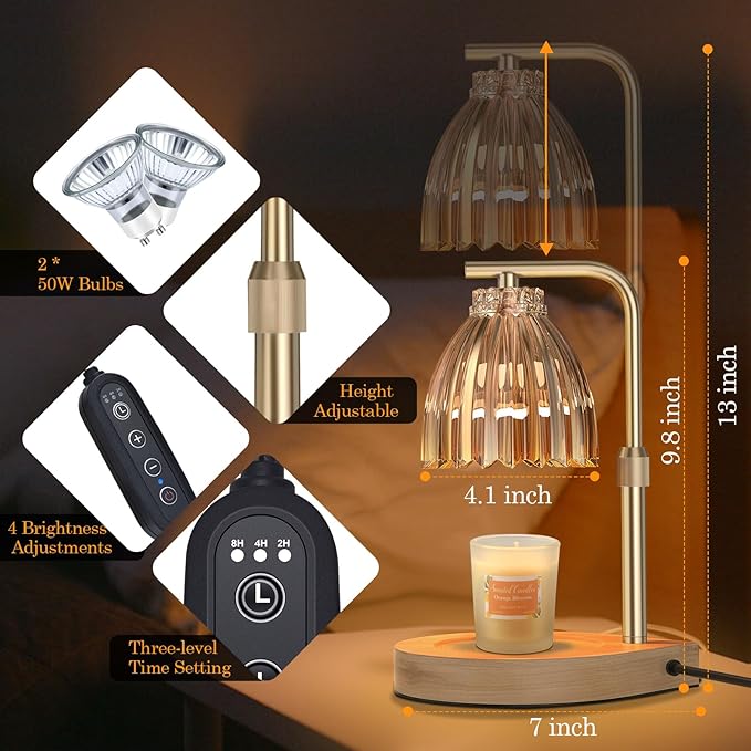 Mothers Day Gifts, Candle Warmer Lamp with Adjustable Height, Timer & Dimmer, Birthday Gifts for Women, Elegant Gift Box & Greeting Card, Candle Lamp with 2 Bulbs for Home Decor/Bedroom/Office