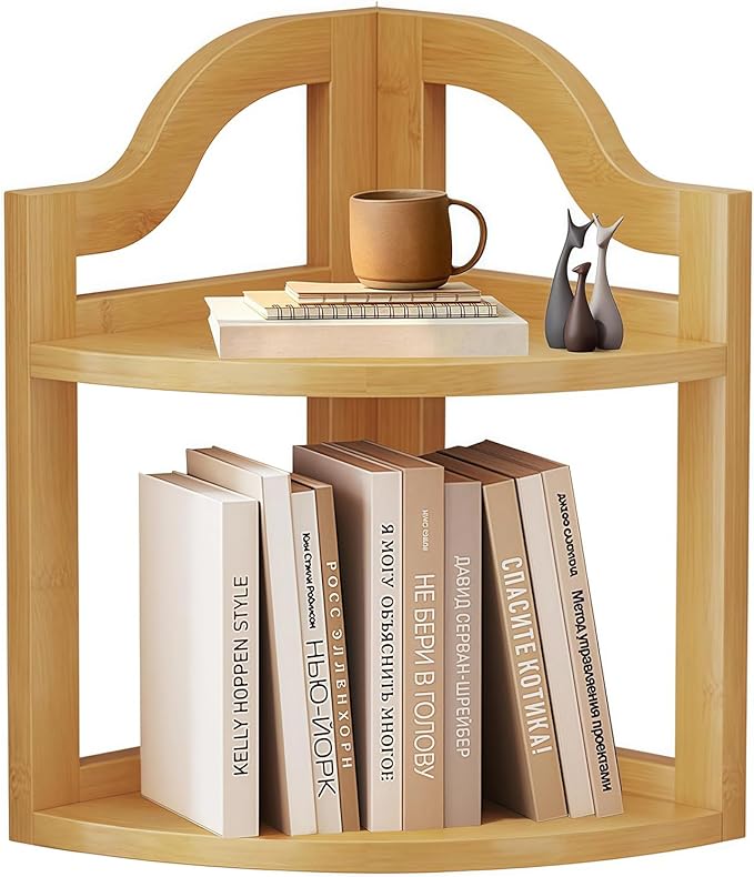 Corner Shelf, 2 Tier Desktop Storage Organizer Space Saving Counter Decor for Small Spaces Home Office Kitchen Bathroom (Yellow, 2-Tier)