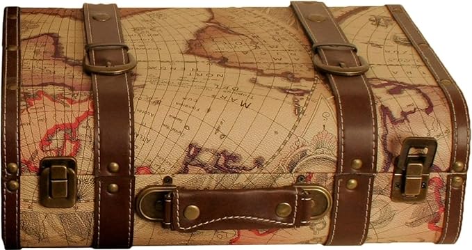 wald imports - Paperboard Suitcase -Decorative Storage Boxes - Suitcase for Decoration, Storage, and More (Faux Leather Map 1)