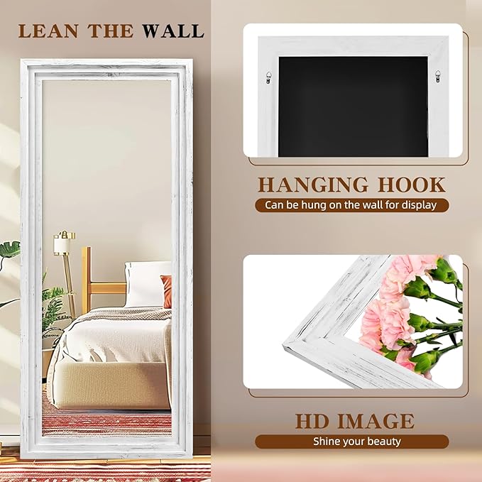 Full Length Mirror 76"x34" Solid Wood Frame Floor Large Mirror for Living Room, Bedroom Hanging or Leaning Wall-Mounted, White