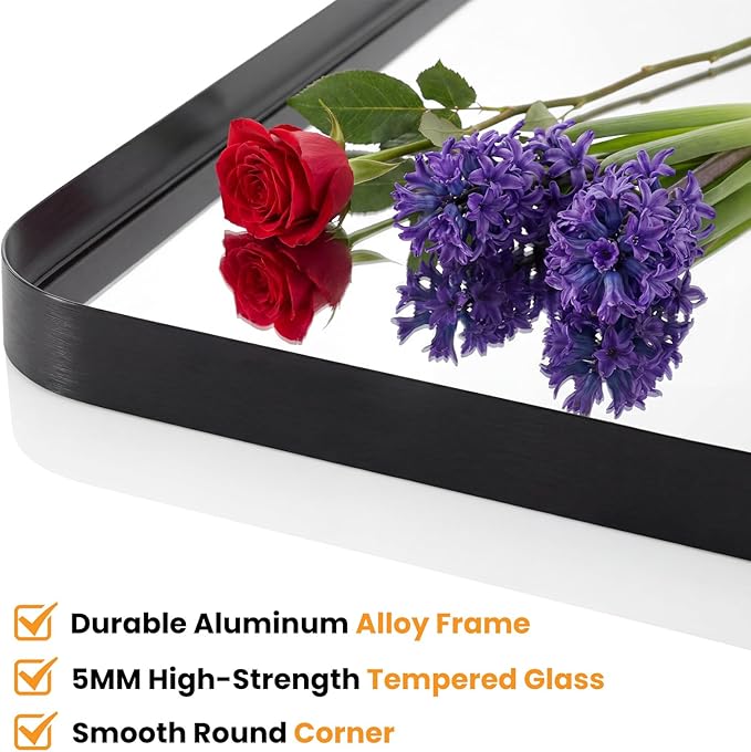 OLIXIS Bathroom Mirror for Over Sink, 30x40 Inch Wall Rectangle Mirror with Matte Metal Framed, Modern Wall Mount Vanity Mirror for Home Decor, Living Room, Bedroom, Black